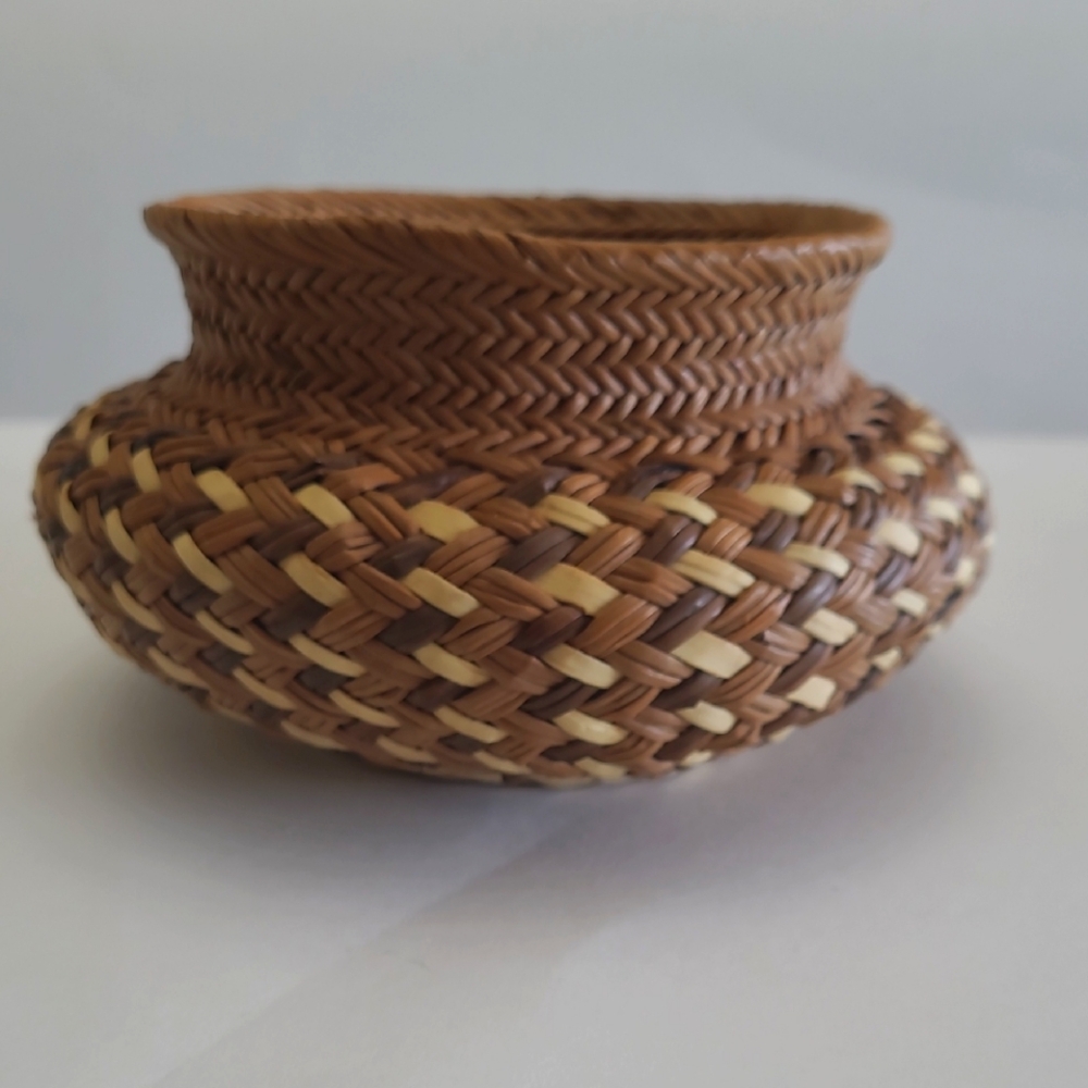Woven Basket with Brown and Tan Pattern